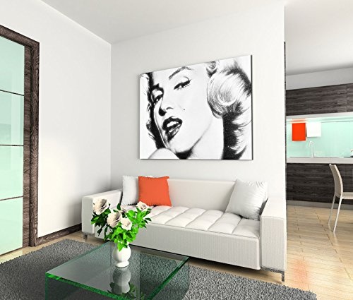 Paul Sinus Art 120x80cm Leinwandbild auf Keilrahmen Marilyn Monroe Portrait Gesicht schwarz weiß Wandbild auf Leinwand als Panorama