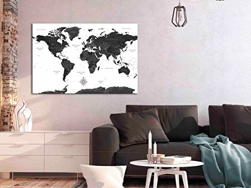 murando - Bilder Weltkarte 120x80 cm Vlies Leinwandbild 1 TLG Kunstdruck modern Wandbilder XXL Wanddekoration Design Wand Bild - schwarz weiß k-A-0423-b-a