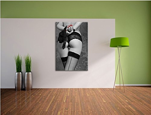 erotische Spitzen-Dessous schwarz/weiß Format: 100x70 auf Leinwand, XXL riesige Bilder fertig gerahmt mit Keilrahmen, Kunstdruck auf Wandbild mit Rahmen, günstiger als Gemälde oder Ölbild, kein Poster oder Plakat