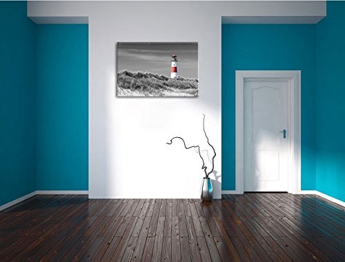 Leuchtturm in den Dünen schwarz/weiß Format: 100x70 auf Leinwand, XXL riesige Bilder fertig gerahmt mit Keilrahmen, Kunstdruck auf Wandbild mit Rahmen, günstiger als Gemälde oder Ölbild, kein Poster oder Plakat