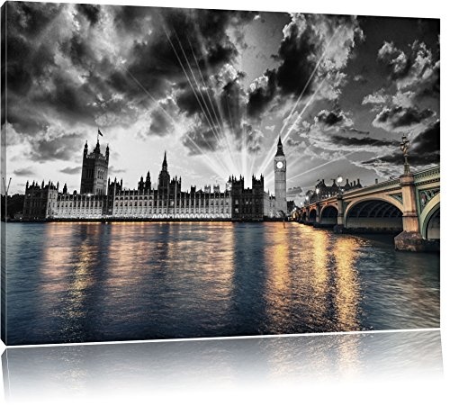 wunderschöne Westminster Abbey mit Big Ben schwarz/weiß Format: 120x80 auf Leinwand, XXL riesige Bilder fertig gerahmt mit Keilrahmen, Kunstdruck auf Wandbild mit Rahmen, günstiger als Gemälde oder Ölbild, kein Poster oder Plakat