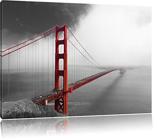 rote Golgen Gate Bridge in San Francisco schwarz/weiß Format: 120x80 auf Leinwand, XXL riesige Bilder fertig gerahmt mit Keilrahmen, Kunstdruck auf Wandbild mit Rahmen, günstiger als Gemälde oder Ölbild, kein Poster oder Plakat