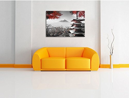 Pixxprint Japanischer Tempel im Herbst Schwarz/Weiß, Format: 100x70 auf Leinwand
