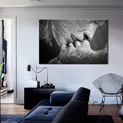 HIMFL Leinwand Wandkunst Schwarz und weiß Abstrakt Paar Adam und Eva Drucke auf Leinwand Moderne Giclee-Grafik Für Zuhause Wohnzimmer Schlafzimmer,B,60 * 100cm