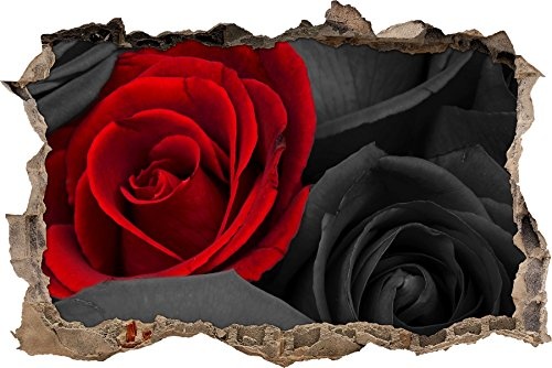 Pixxprint 3D_WD_S4981_92x62 rote atemberaubende Rose schwarz / weiß Wanddurchbruch 3D Wandtattoo, Vinyl, bunt, 92 x 62 x 0,02 cm