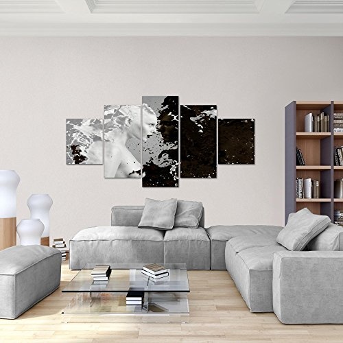 Bilder Milk & Coffee Wandbild 200 x 100 cm Vlies - Leinwand Bild XXL Format Wandbilder Wohnzimmer Wohnung Deko Kunstdrucke Schwarz Weiß 5 Teilig - MADE IN GERMANY - Fertig zum Aufhängen 301851a