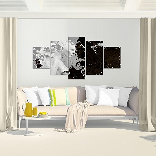 Bilder Milk & Coffee Wandbild 200 x 100 cm Vlies - Leinwand Bild XXL Format Wandbilder Wohnzimmer Wohnung Deko Kunstdrucke Schwarz Weiß 5 Teilig - MADE IN GERMANY - Fertig zum Aufhängen 301851a