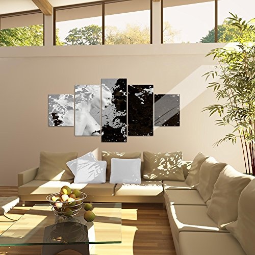 Bilder Milk & Coffee Wandbild 200 x 100 cm Vlies - Leinwand Bild XXL Format Wandbilder Wohnzimmer Wohnung Deko Kunstdrucke Schwarz Weiß 5 Teilig - MADE IN GERMANY - Fertig zum Aufhängen 301851a