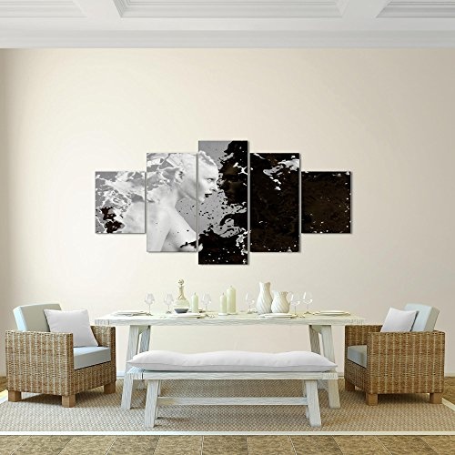 Bilder Milk & Coffee Wandbild 200 x 100 cm Vlies - Leinwand Bild XXL Format Wandbilder Wohnzimmer Wohnung Deko Kunstdrucke Schwarz Weiß 5 Teilig - MADE IN GERMANY - Fertig zum Aufhängen 301851a