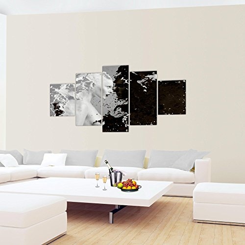 Bilder Milk & Coffee Wandbild 200 x 100 cm Vlies - Leinwand Bild XXL Format Wandbilder Wohnzimmer Wohnung Deko Kunstdrucke Schwarz Weiß 5 Teilig - MADE IN GERMANY - Fertig zum Aufhängen 301851a