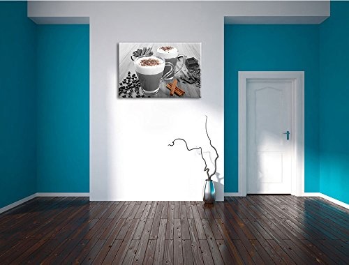 heiße Schokolade und frischer Kaffee mit Streuseln schwarz/weiß Format: 80x60 auf Leinwand, XXL riesige Bilder fertig gerahmt mit Keilrahmen, Kunstdruck auf Wandbild mit Rahmen, günstiger als Gemälde oder Ölbild, kein Poster oder Plakat