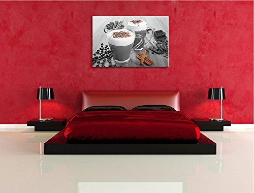 heiße Schokolade und frischer Kaffee mit Streuseln schwarz/weiß Format: 80x60 auf Leinwand, XXL riesige Bilder fertig gerahmt mit Keilrahmen, Kunstdruck auf Wandbild mit Rahmen, günstiger als Gemälde oder Ölbild, kein Poster oder Plakat