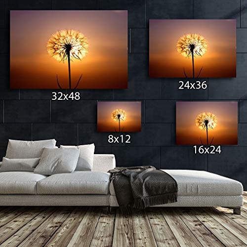 LoveSticker C547 Leinwandbild Pusteblume Sonnenuntergang Wohnzimmer, gerahmt, 3D Kunst Bild Passepartout Raum, Canvas, 32x48inch (80x120cm)