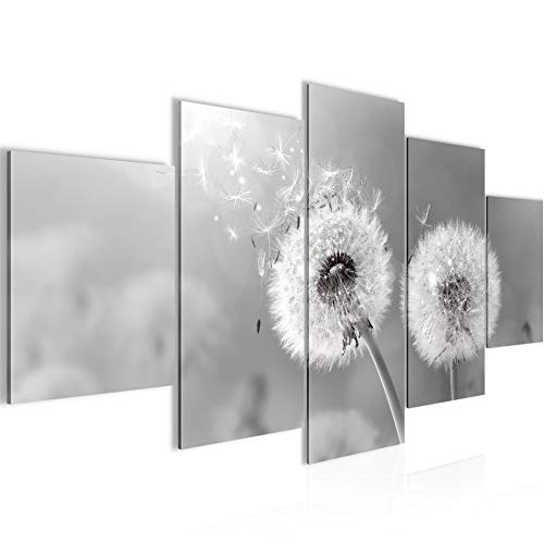 Bilder Blumen Pusteblume Wandbild 150 x 75 cm Vlies - Leinwand Bild XXL Format Wandbilder Wohnzimmer Wohnung Deko Kunstdrucke Grau 5 Teilig - MADE IN GERMANY - Fertig zum Aufhängen 023653c