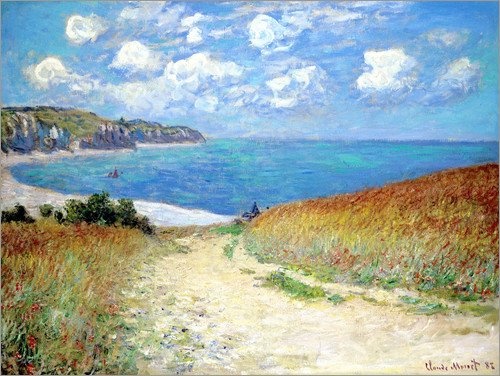 Leinwandbild 80 x 60 cm: Strandweg durch den Weizen bei Pourville von Claude Monet - fertiges Wandbild, Bild auf Keilrahmen, Fertigbild auf echter Leinwand, Leinwanddruck