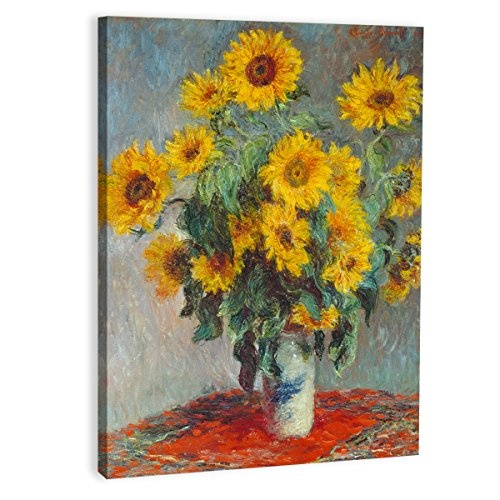Wandkings Leinwandbild Sonnenblumen von Claude Monet / 60 x 80 cm / auf Keilrahmen