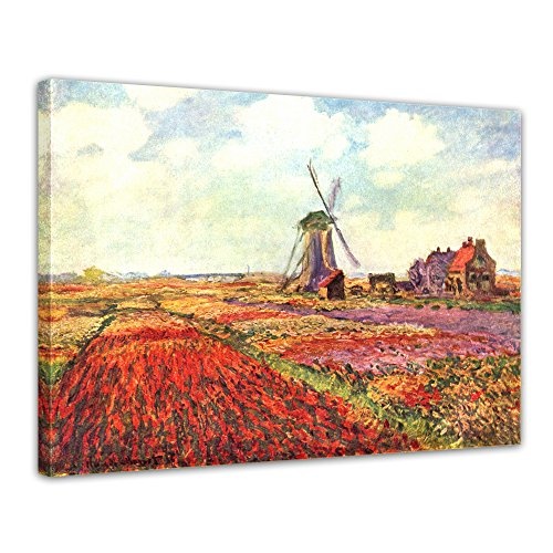Wandbild Claude Monet Tulpen von Holland - 80x60cm quer - Alte Meister Berühmte Gemälde Leinwandbild Kunstdruck Bild auf Leinwand