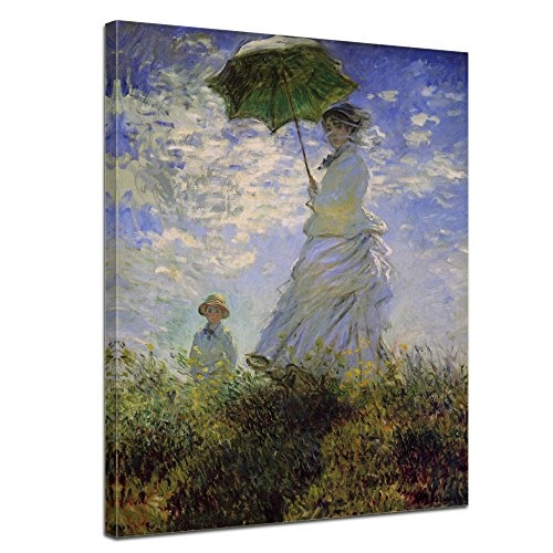 Wandbild Claude Monet Frau mit Sonnenschirm - 30x40cm hochkant - Alte Meister Berühmte Gemälde Leinwandbild Kunstdruck Bild auf Leinwand