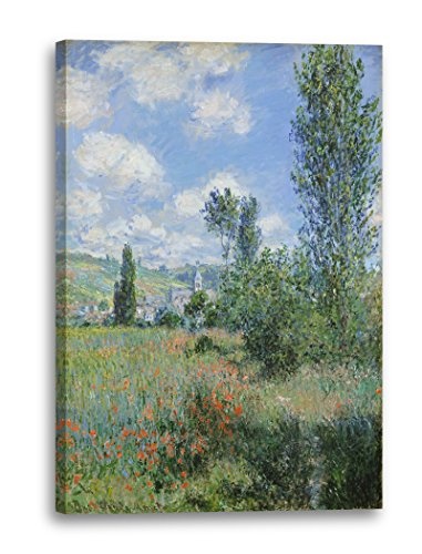 Claude Monet - Aussicht von Vétheuil(1880), 60 x 80 cm (weitere Größen verfügbar), Leinwand auf Keilrahmen gespannt und fertig zum Aufhängen, hochwertiger Kunstdruck aus deutscher Produktion (Alte Meister bis Moderne Kunst). Stil: Impressionismus