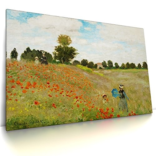 CanvasArts Mohnblumenfeld - Claude Monet - Leinwand Bild auf Keilrahmen (120x80 cm, einteilig)