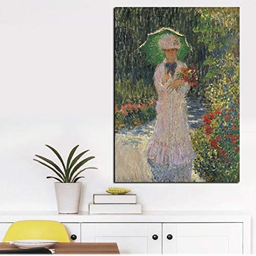 RQMQRL Print Claude Monet Spaziergang Frau Mit Sonnenschirm Ölgemälde Auf Leinwand Pop-Art-Wandbilder Für Wohnzimmer Sofa