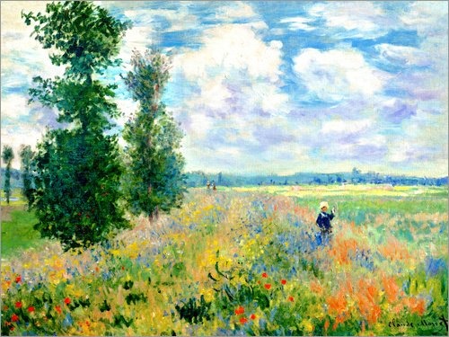 Posterlounge Leinwandbild 40 x 30 cm: Das Mohnfeld von Claude Monet - fertiges Wandbild, Bild auf Keilrahmen, Fertigbild auf echter Leinwand, Leinwanddruck