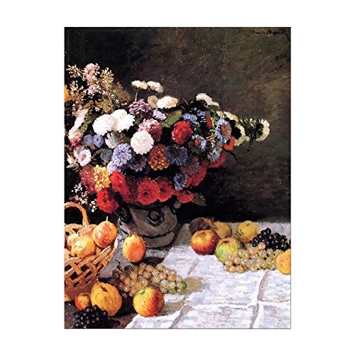 Wandbild Claude Monet Blumen und Früchte - 50x60cm hochkant - Alte Meister Berühmte Gemälde Leinwandbild Kunstdruck Bild auf Leinwand