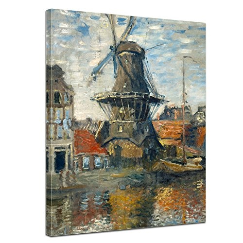Wandbild Claude Monet Windmühle am Onbekende Kanal, Amsterdam - 30x40cm hochkant - Alte Meister Berühmte Gemälde Leinwandbild Kunstdruck Bild auf Leinwand