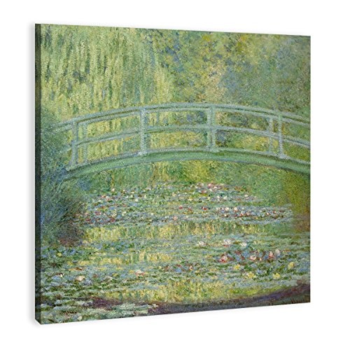 Wandkings Leinwandbild Seerosenteich und japanische Brücke von Claude Monet / 90 x 90 cm / auf Keilrahmen