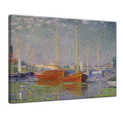 Wandbild Claude Monet Die roten Boote, Argenteuil - 40x30cm quer - Alte Meister Berühmte Gemälde Leinwandbild Kunstdruck Bild auf Leinwand