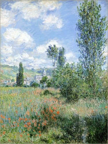 Posterlounge Leinwandbild 60 x 80 cm: Weg durch die Mohnblumen von Claude Monet - fertiges Wandbild, Bild auf Keilrahmen, Fertigbild auf echter Leinwand, Leinwanddruck