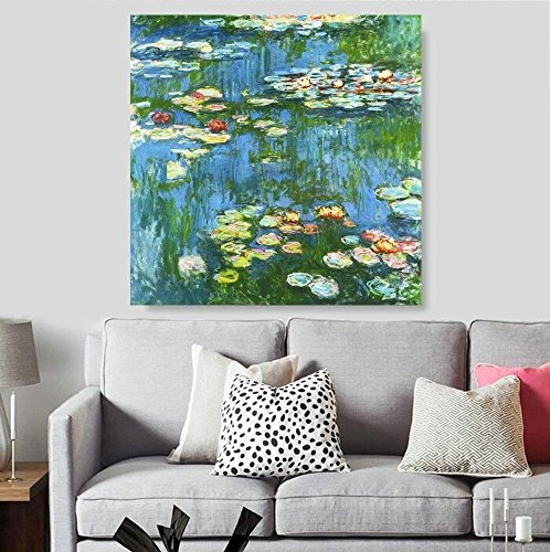 JH Lacrocon Claude Monet - Seerosen (Sonne) Leinwandbilder Reproduktionen Gerollte 90X90 cm - Botanische Naturlandschaft Gemälde Gedruckt Wandkunst