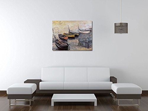 Claude Monet, Boote am Strand - 80x60 cm - Textil-Leinwandbild auf Keilrahmen - Wand-Bild - Kunst, Gemälde, Foto, Bild auf Leinwand - Alte Meister/Museum