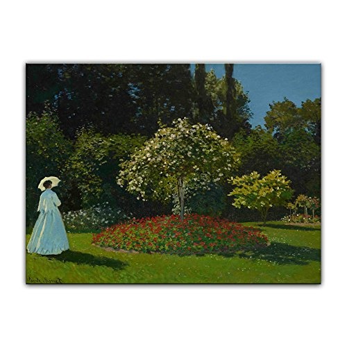 Keilrahmenbild Claude Monet Frau im Garten - 120x90cm quer - Alte Meister Berühmte Gemälde Leinwandbild Kunstdruck Bild auf Leinwand
