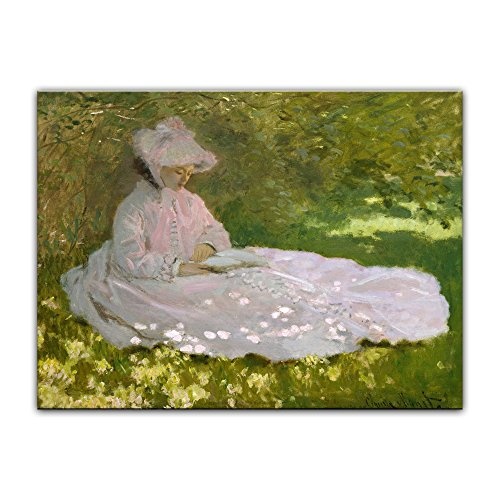 Keilrahmenbild Claude Monet Die Lesende - 120x90cm quer - Alte Meister Berühmte Gemälde Leinwandbild Kunstdruck Bild auf Leinwand