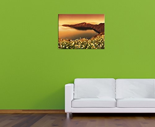 Keilrahmenbild - Sonnenaufgang über Santorini - Griechenland - Bild auf Leinwand - 120x90 cm - Leinwandbilder - Landschaften - Europa - Mittelmeer - Ägäis - Thira - Bucht - Sepia