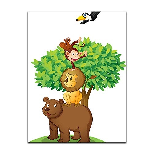 Keilrahmenbild Kinderbild Baum mit Tieren II - 90 x 120...