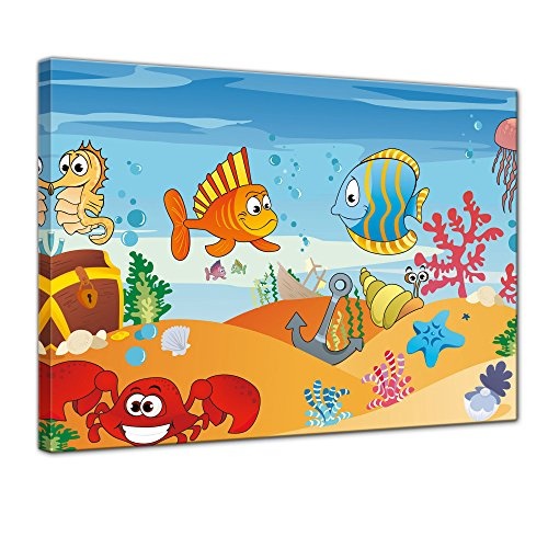 Keilrahmenbild - Kinderbild Unterwasser Tiere VII - Bild...