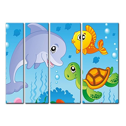 Keilrahmenbild - Kinderbild Unterwasser Tiere III - Bild...