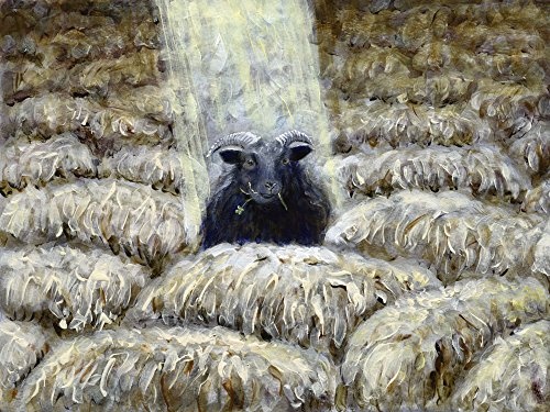 Artland Qualitätsbilder I Bild auf Leinwand Leinwandbilder Wandbilder 80 x 60 cm Tiere Haustiere Schaf Malerei Braun A8SL Schwarzes Schaf