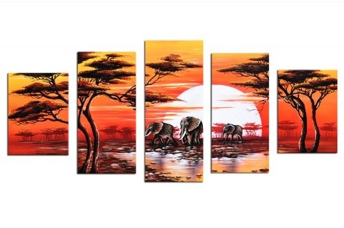 Bilderdepot24 "Elefant Afrika M3 handgemaltes Leinwandbild 150x70cm 5 teilig 633