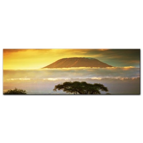 Keilrahmenbild - Kilimandscharo mit Savanne in Kenya - Afrika - Bild auf Leinwand - 160x50 cm - Leinwandbilder - Landschaften - Tansania - Nationalpark - Sonnenuntergang