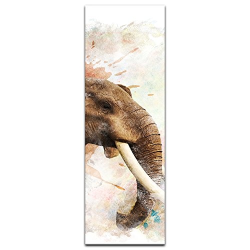 Keilrahmenbild - Aquarell - Elefant - Bild auf Leinwand 40 x 120 cm einteilig - Leinwandbilder - Bilder als Leinwanddruck - Tierwelten - Malerei - bedrohte Tierart - Afrika - afrikanischer Elefant
