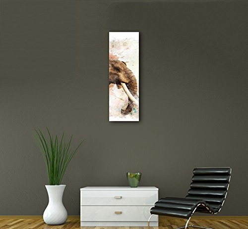 Keilrahmenbild - Aquarell - Elefant - Bild auf Leinwand 40 x 120 cm einteilig - Leinwandbilder - Bilder als Leinwanddruck - Tierwelten - Malerei - bedrohte Tierart - Afrika - afrikanischer Elefant