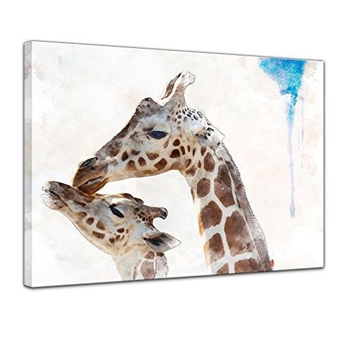 Keilrahmenbild - Aquarell - Giraffe - Bild auf Leinwand...