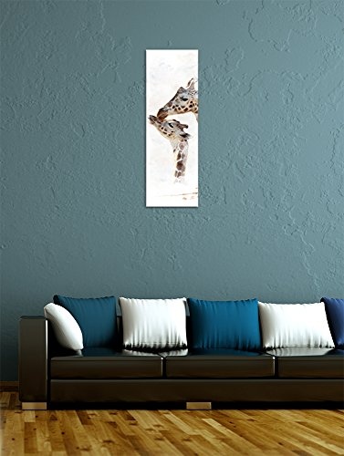 Keilrahmenbild - Aquarell - Giraffe - Bild auf Leinwand 40 x 120 cm einteilig - Leinwandbilder - Bilder als Leinwanddruck - Tierwelten - Malerei - Afrika - Giraffe und Ihr Junges
