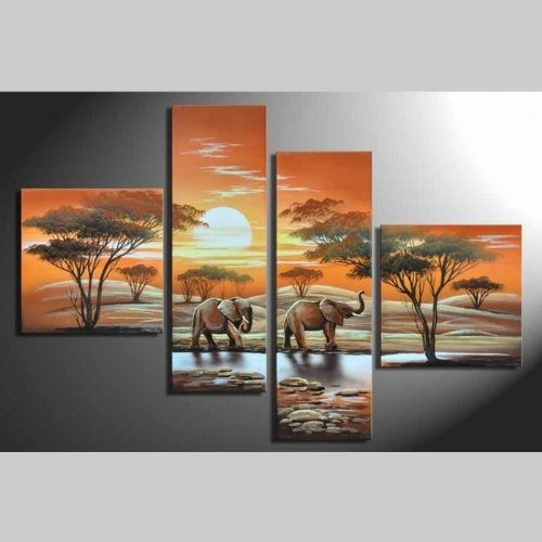HANDGEMALT: 4 LEINWANDBILDER BILDER [AFRIKA ELEFANT 1] 100 x 70cm. Bilder auf Holzrahmen gespannt und und kann SOFORT aufgehangen werden!