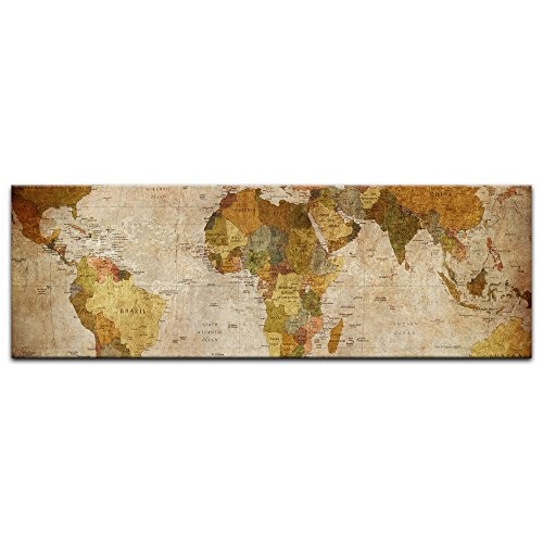 Keilrahmenbild - Weltkarte Retro - Bild auf Leinwand - 160 x 50 cm - Leinwandbilder - Bilder als Leinwanddruck - Urban & Graphic - Landkarte im Vintage-Stil
