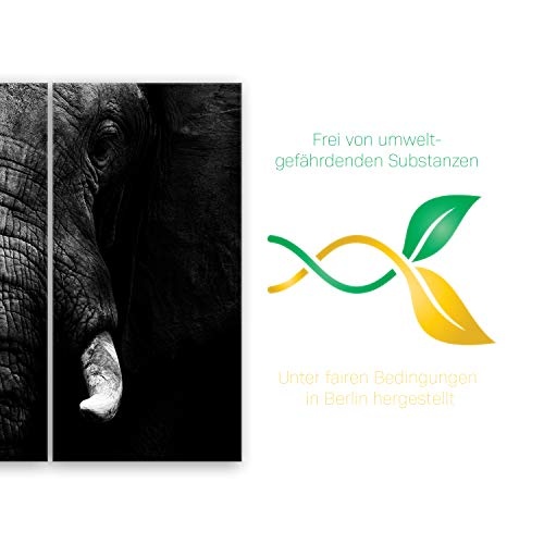 ge Bildet® hochwertiges Leinwandbild XXL - Elefant - schwarz weiß - 120 x 80 cm mehrteilig (3 teilig) 1086