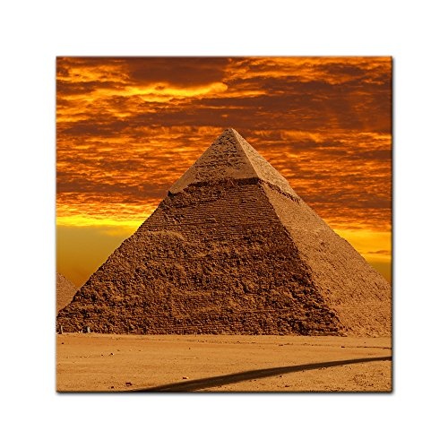 Keilrahmenbild - Cheops Pyramide - Gizeh in Ägypten - Bild auf Leinwand - 80 x 80 cm - Leinwandbilder - Bilder als Leinwanddruck - Städte & Kulturen - Afrika - Pyramiden im Sonnenuntergang